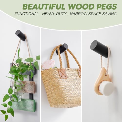 Felidio Wood Wall Hooks, 4 Pack Coat Hooks Wall Mounted, Rustic Wooden Heavy Duty Robe Hook Hat Rack, Hook for Hanging Bathroom Towels Clothes Hanger (Black) - color: Black - 4 Pack