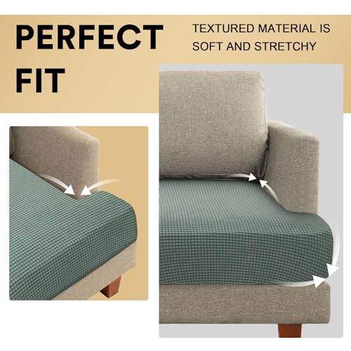 PrinceDeco Stretch T Cushion Sofa Slipcovers 3 Piece Sofa Couch Cover for 3 Cushion Sofa Seat Cover with Elastic Bottom Pets Friendly Jacquard Small Checked,Cyan - color: Sage, size: 3 Cushion Sofa