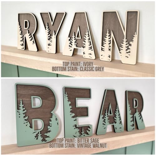 Name Sign For Nursery, Boho Nursery Sign, Family Name Signs, 3D Wall Art for Children & Kids Rooms, Baby Shower, First birthday gift (Woodland)