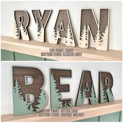 Name Sign For Nursery, Boho Nursery Sign, Family Name Signs, 3D Wall Art for Children & Kids Rooms, Baby Shower, First birthday gift (Woodland)