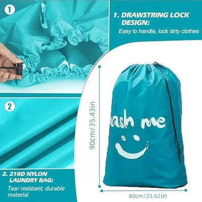 2 Pack XL Travel Laundry Bag, Dirty Clothes Organizer with Drawstring, Large Enough to Hold 4 Loads of Laundry， Easy Fit a Laundry Hamper or Basket，24" x 36" - color: Blue&Blue