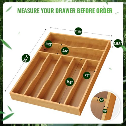 Bamboo Silverware Organizer, 12 Inch Bamboo Kitchen Drawer Cutlery Organizer, Utensil Holder, Flatware Organizer Tray (15.8"x11.9"x1.6") - size: Large