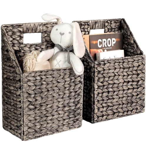 Wicker Hanging Storage Basket (10,5"Lx6,5"Wx13"H), Set of 2 Wall Baskets, Water Hyacinth Baskets, Wall Decor Hyacinth Basket Hanging for Organizing Files, Mails, Books (Espresso Color) - color: Espresso Color