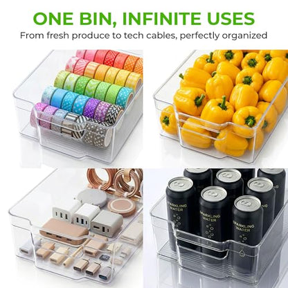 Zulay Kitchen 4 Pack Clear Refrigerator Organizer Bins - Large Fridge Organizers and Storage Containers - Transparent, BPA Free, Durable, Shatterproof - size: L 12.5" x W 8.3"