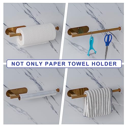 Honmein Paper Towel Holder, Upgrade SUS304 Stainless Steel Paper Towel Holder Under Cabinet, Bend-Resistant, Self-Adhesive or Drill mounting (Gold) - color: Gold