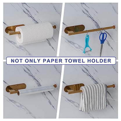 Honmein Paper Towel Holder, Upgrade SUS304 Stainless Steel Paper Towel Holder Under Cabinet, Bend-Resistant, Self-Adhesive or Drill mounting (Gold) - color: Gold