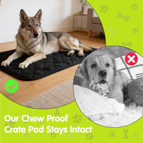 Chew Proof Dog Crate Pad, Indestructible Dog Bed with Military-Grade Tear Resistant Fabric, Waterproof Reversible Kennel Mat, Portable Pet Bed for Travel & Car Seat, Machine Washable(23x17 in)
