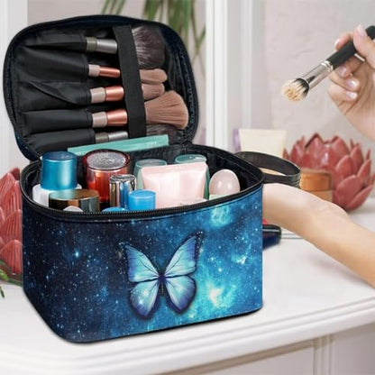 Flashideas Blue Butterfly Make Up Bag Zipper Makeup Organizer Large Capacity Travel Toiletry Bag Easy to Take Can Hold Makeup Brushes Skincare for Cosmetics Vertical Storage - color: Blue Butterfly 2