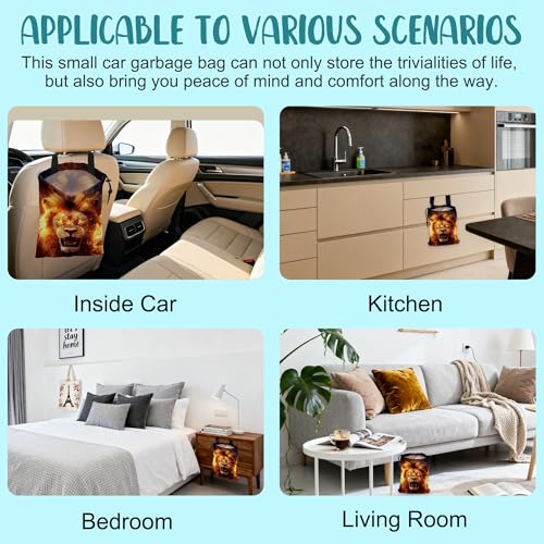 Car Garbage Bag Firce Lion Burning Flame Hanging Canvas Car Trash Bag Drawstring Car Back Seat Organizer for Car Back Front Seat Console with Adjustable Buckle - color: Firce Lion Burning Flame