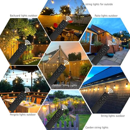 100FT Outdoor String Lights Remote Control Patio Lights Waterproof Commercial Grade, 30+2 Replaceable Dimmable Edison Bulbs, Black 1Pack, Linkable, Hooks and Zip Ties Included - size: 100 feet(Remote)
