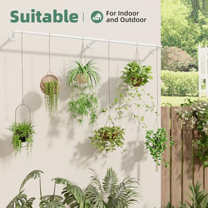 Galood Plant Hanger Indoor with 6 Hanging Chains Hanging Planters for Indoor Plants Hanging Plant Holder Window Plant Shelves White Metal Rod(Pot not Included - size: White 70.8 in