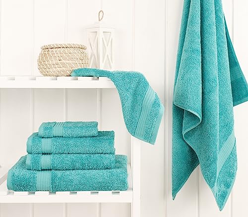 Cotton Paradise 100% Cotton Turkish Towel Set, Soft Absorbent Quick Dry, 6 Piece Towel Set, Turquoise - color: Turquoise