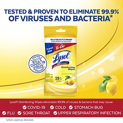 Lysol Disinfecting Wipes To-Go Pack, Lemon Scent, 15 Count (Pack of 3)