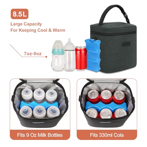 Mancro Breastmilk Cooler Bag with Ice Pack, Insulated Bottle Bag for 6 Baby Bottles (Up to 9 Ounce) with Shoulder Strap for Nursing Moms on The Go or Daycare, Dark Grey - color: Dark Grey