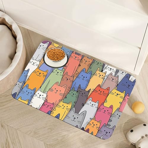 Funny Cats Family Dog Cat Food Mat,Absorbent Pet Feeding Mat for Food and Water,Non-Slip Dog Bowl Mats Floor Protector 16"x24" - color: Funny Cats Family, size: 24"L x 24"W
