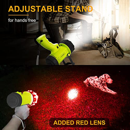 YIERBLUE Rechargeable Spotlight Flashlight with 2000,000 High Lumen LED, IP67 Waterproof Long Running Spot Light searchlight, Impact Resistant Handheld Spotlight with Foldable Stand and Red Lens - color: Fluoresce-Pro