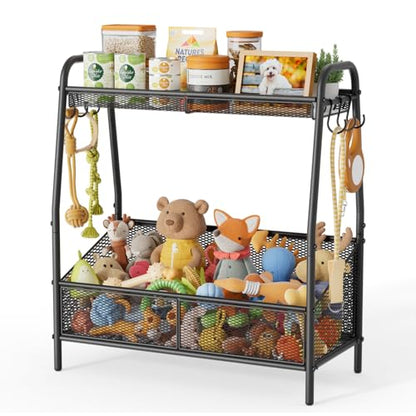 Lomivra Full Metal Dog Toy Basket, 23.6"x11.2"x7.9" Large Dogs Toy Bin with Storage Organizer, Chew-Resistant Toy Box for Dog Stuff Accessories, Pet Toy Storage Holder for Cat Dogs Essential Supplies