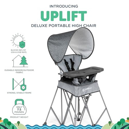 Baby Delight Go with Me Uplift Deluxe Portable High Chair | Travel High Chair | Sun Canopy | Indoor and Outdoor | Elephant Grey - color: Elephant Grey