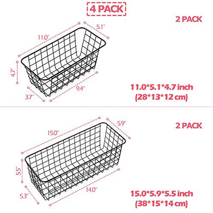 4 Pack Wire Storage Baskets Household Metal Wall-Mounted Containers Organizer Bins for Kitchen Bathroom Freezer Pantry Closet Laundry Room Cabinets Garage Shelf, 2 Large 2 Medium