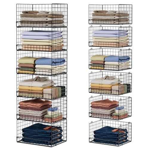 Yociyoga 6-Tier Stackable Closet Organizers and Storage Shelves, Closet Shelf Organizer Basket Bins, Foldable Sweater Storage for Clothes Organizer System, Black（Patent No. 30022416） - color: Black, size: 6 Tier