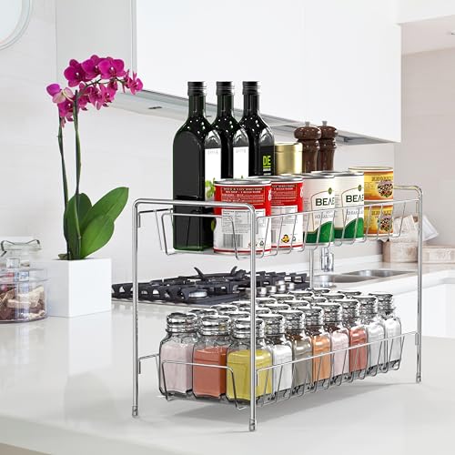 Simple Houseware 2-Tier Spice Rack Kitchen Organizer Countertop Shelf, Chrome - color: Chrome