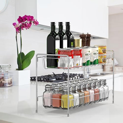 Simple Houseware 2-Tier Spice Rack Kitchen Organizer Countertop Shelf, Chrome - color: Chrome
