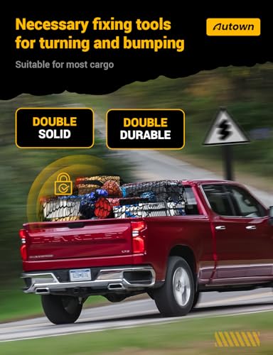 AUTOWN Cargo Net for Pickup Truck Bed - Stretchable 4'x4' to 7'x7', High Elastic Fine Mesh 1''x1'' with 8 Metal Carabiners - Ideal for ATV, SUV, UTV, Truck and Boat Use (Double Layer) - size: Double layer