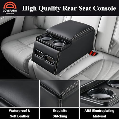 Coverado Car Center Console, Universal Rear Bench Seat Consoles, Truck Seat Organizer and Storage, Back Seat Car Organizer with Cup Holder, Central Armrest Box (Regular, Black) - color: Black, style: Regular