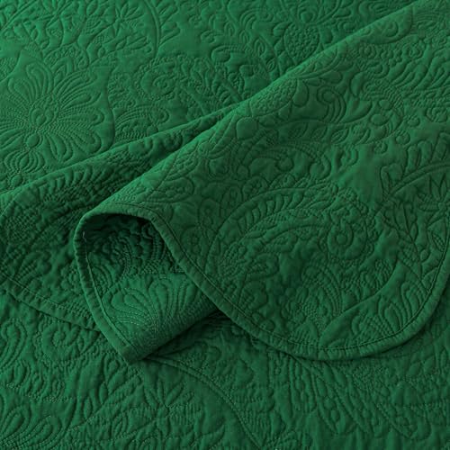 HoneiLife Queen Size Quilt Sets - 3 Piece Queen Quilt Bedding Set Microfiber Quilt Set Lightweight Bedspreads Reversible Coverlets Retro Bed Cover Floral Bedding Set All Season Quilts-Green - color: Green, size: Queen/Full-90"x96"