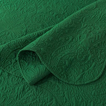 HoneiLife Queen Size Quilt Sets - 3 Piece Queen Quilt Bedding Set Microfiber Quilt Set Lightweight Bedspreads Reversible Coverlets Retro Bed Cover Floral Bedding Set All Season Quilts-Green - color: Green, size: Queen/Full-90"x96"