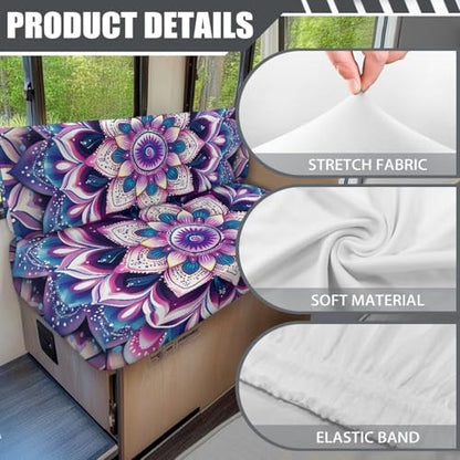 Mandala RV Dinette Cushion Covers with Strap Design, 2 Pack Boho RV Stretch Sofa Seat Slipcovers Include 1 Bench and Backrest Cover, Comfortable Accessories for Camping - color: Boho Mandala
