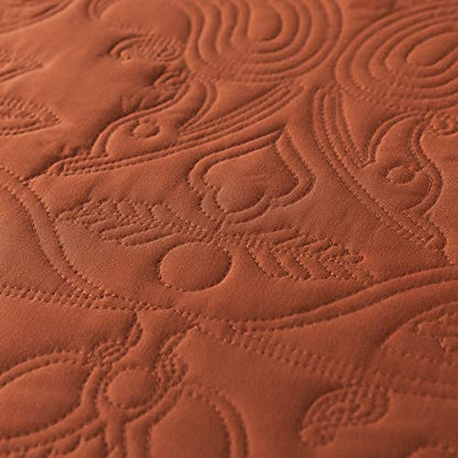 HoneiLife Queen Quilt Bedding Set - 3 Piece Microfiber Quilt Sets Lightweight Bedspreads Reversible Coverlets Retro Bed Cover Paisley Pattern Bedding Set All Season Quilts-Rust - color: Rust, size: Queen/Full-90"x96"