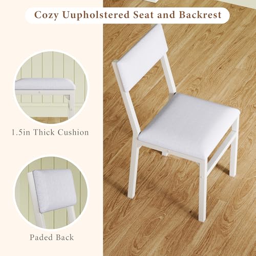 HUAHUU Dining Table Set for 4, Extendable Kitchen Table Cushion Chairs Set of 4, Rectangle Dining Table with Metal Frame & MDF Board, Folding for Small Apartment Saving Space, White - color: White