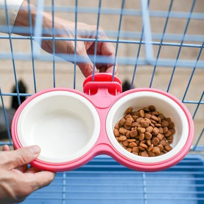 Pet Durable Bowl Cage Bowl, Pet Food Water Removable Bowls with Bolt Holder Hanging Cage Coop Cup Non-Skid Feeder Set Double Diners Portable for Feeding Dogs Cats Birds (Pink) - color: Pink