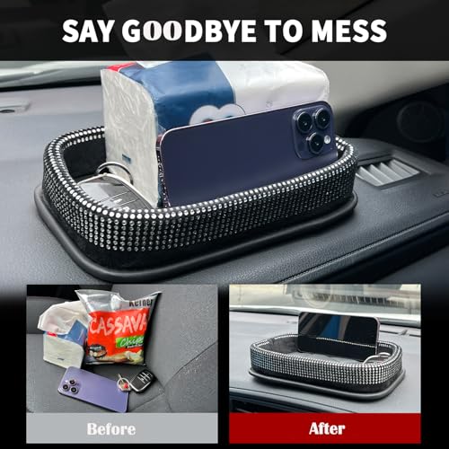 Car Dashboard Storage Box Loose Items Organizer - Suitable For Car, Office, Living Room, Dining Room And Other Scenarios (purple rhinestones) - color: purple rhinestones