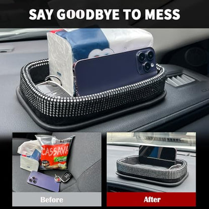 Car Dashboard Storage Box Loose Items Organizer - Suitable For Car, Office, Living Room, Dining Room And Other Scenarios (pink rhinestones) - color: pink rhinestones