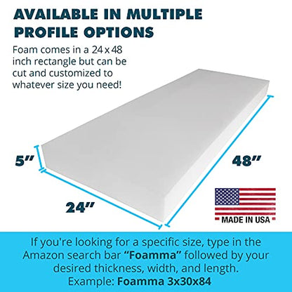 Foamma 5" x 24" x 48" High Density Upholstery Foam Padding, Thick-Custom Pillow, Chair, and Couch Cushion Replacement, Craft Foam Upholstery Supplies for Cushions and Seat Repair - color: High Density, size: 5" x 24" x 48"