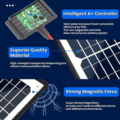 POWOXI 10W 12V Magnetic Solar Battery Trickle Charger Maintainer, Built-in MPPT Intelligent Charge Controller, Waterproof Solar Trickle Charger Alligator Clip for Car RV Motorcycle Marine, etc. - size: Magnetic-10W