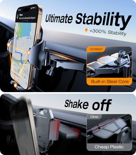 VICSEED Military-Grade Sturdy Car Phone Holder Mount, Upgraded Anti Shake Metal CD Slot & Air Vent Thick Case Friendly Phone Mount for Car Fit for iPhone 17 16 15 Samsung All Phones - color: Black