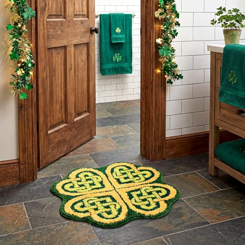 Drydiet St. Patrick's Day Shamrock Bathroom Rug Ireland Celtic Knot Door Mat Leaf Shower Mat Irish Bathroom Shower Decoration Non Slip Washable Rug 20 x 24 Inches(Retro) - style: Retro
