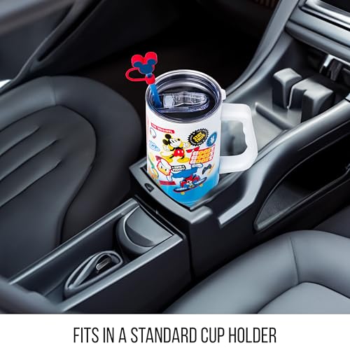 Silver Buffalo Disney Mickey and Friends Featuring Donald Duck, Daisy Duck, Minnie Mouse, Mickey Mouse, Goofy, and Pluto Stainless Steel Tumbler with Straw Cover, Lid, Straw, and Handle, 40 Ounces - color: Mickey and Friends
