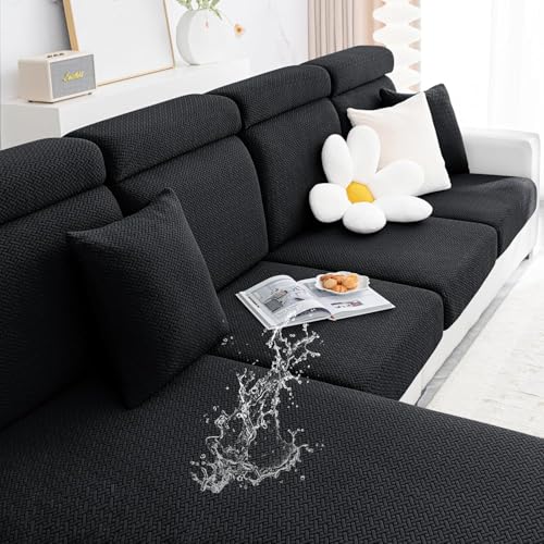 Smiry Waterproof Couch Cushion Covers, Stretch Jacquard Thick Sofa Cushion Covers, Washable Seat Slipcover Elastic Furniture Protector for Pets, Kid (2PC, Black) - color: Black, size: Seat Cushion 2PC