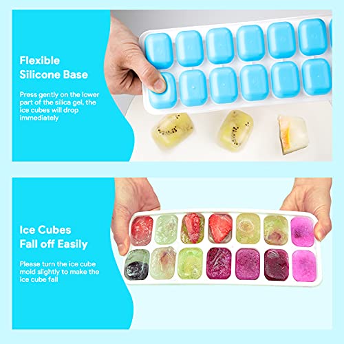 Ice Cube Trays 4 Pack, Airabc Silicone Ice Cube Trays with Removable Lid, Easy-Release Flexible 14-cube Ice Trays, LFGB Certified and BPA Free, Stackable Ice Trays with Covers for Cocktail, Freezer - color: Blue
