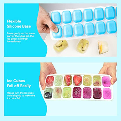 Ice Cube Trays 4 Pack, Airabc Silicone Ice Cube Trays with Removable Lid, Easy-Release Flexible 14-cube Ice Trays, LFGB Certified and BPA Free, Stackable Ice Trays with Covers for Cocktail, Freezer - color: Blue