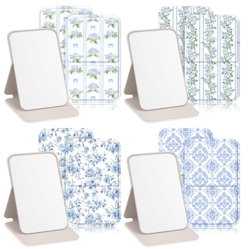 Geelin 12 Pcs Compact Mirror Bulk Mini Pocket Mirrors for Women Travel Folding Mirror Portable Hand Mirrors for Graduation Party Gift Camping Office Home(Blue Rose) - style: Blue Rose
