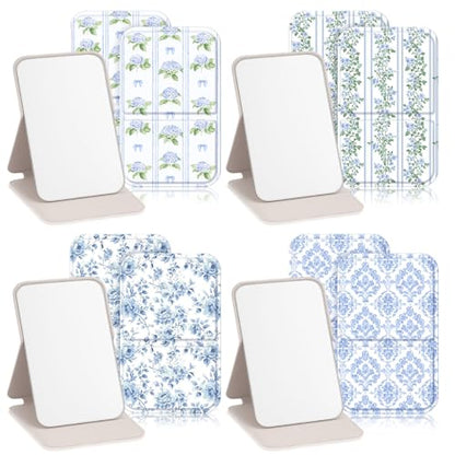 Geelin 12 Pcs Compact Mirror Bulk Mini Pocket Mirrors for Women Travel Folding Mirror Portable Hand Mirrors for Graduation Party Gift Camping Office Home(Blue Rose) - style: Blue Rose