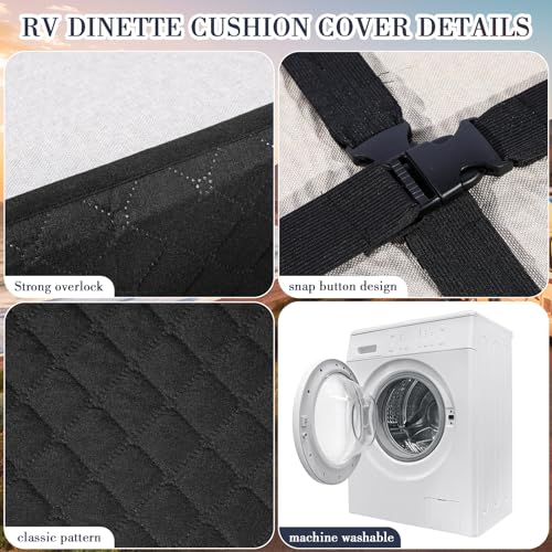 Buryeah 2 Set RV Dinette Cushion Covers Booth Set Furniture Protector for Sofa Seat Camper Car Couch, 2 Backrest and 2 Bench Cover(Black)