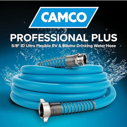 Camco EVOFlex 25-Ft RV Drinking Water Hose - Features Extra Flexible Design w/Stainless Steel Strain Relief Ends - Lead-Free, BPA-Free and Phthalate-Free - 5/8” Inside Diameter (22591) - size: 25-Foot, style: Durable PVC