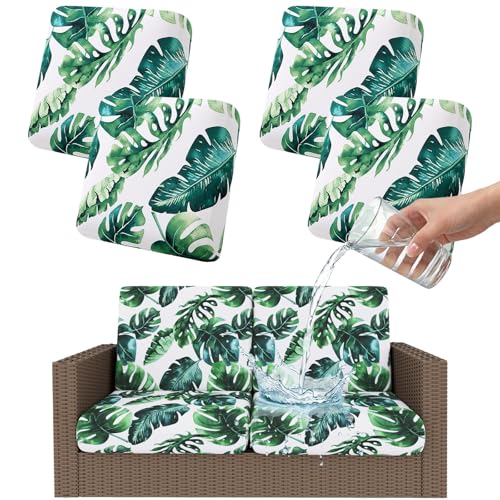 Smiry Waterproof Patio Cushion Covers, Stretch Outdoor Couch Slipcovers Replacement Washable Furniture Protector Sofa Chair Seat Cover for Dogs and Pets (4 Pcs, Green) - color: Green, size: 4PCS