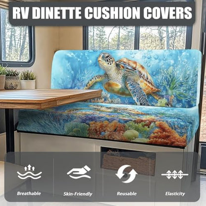 Sea Turtle Print Rv Dinette Cushion Covers Stretch Camper Cushion Covers Rv Seat Covers Stretchable Booth Seat Furniture Protector Portable Rv Sofa Cushions Replacement - color: Sea Turtle Pattern